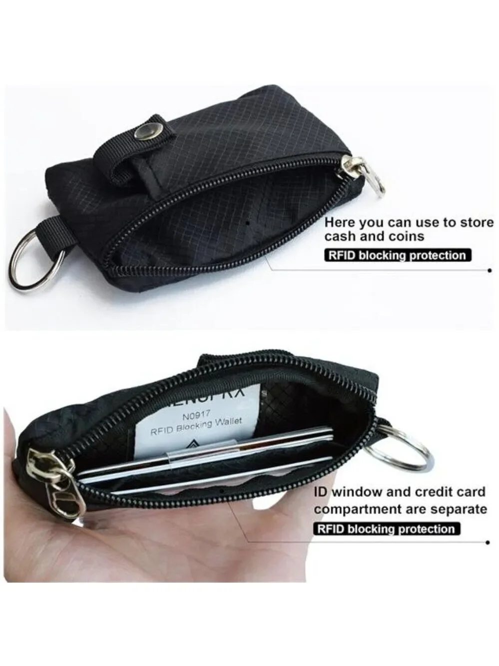 RFID Small Wallet with ID Window Zipper Lanyard Card Holder for Travel Men Women